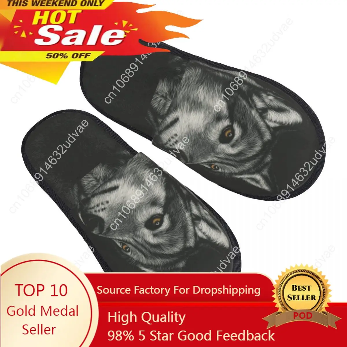 

Men Women Plush Indoor Slippers Portrait Of Wolf Warm Soft Shoes Home Footwear Autumn Winter 2023