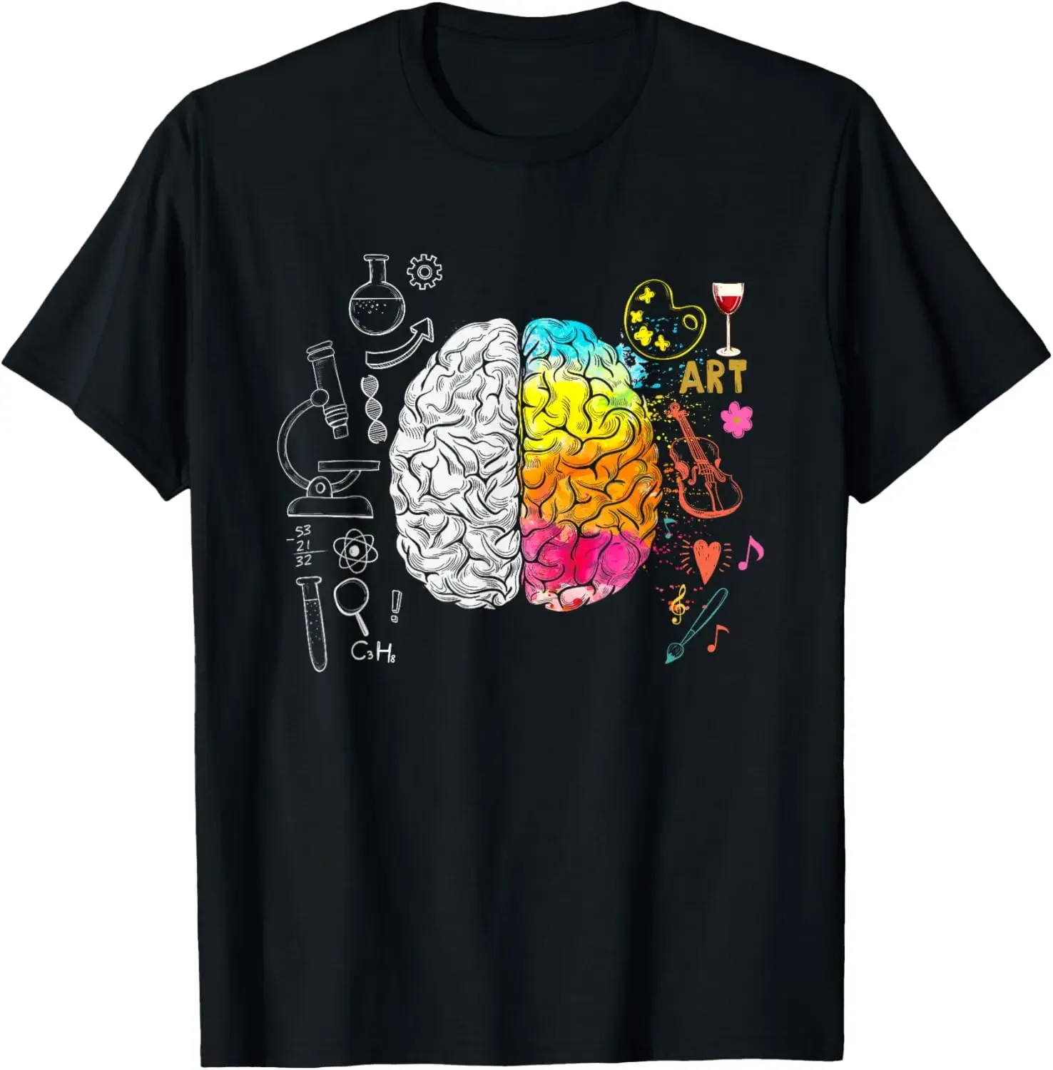 

Art Versus Science Brain Split Graphic T-Shirt Men Women Student Teacher Cotton Tee