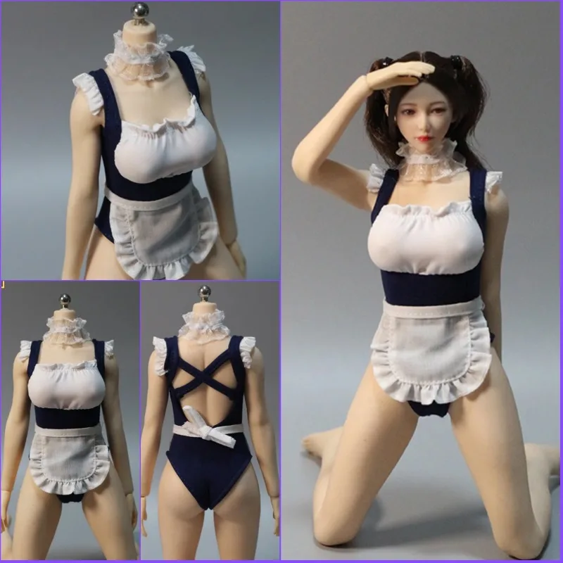 

DMTOYS 1/6 масштаб женский костюм горничной купальник фартук шарф солдатская одежда модель для 12 дюймов Ph игрушечные фигурки украшение тела