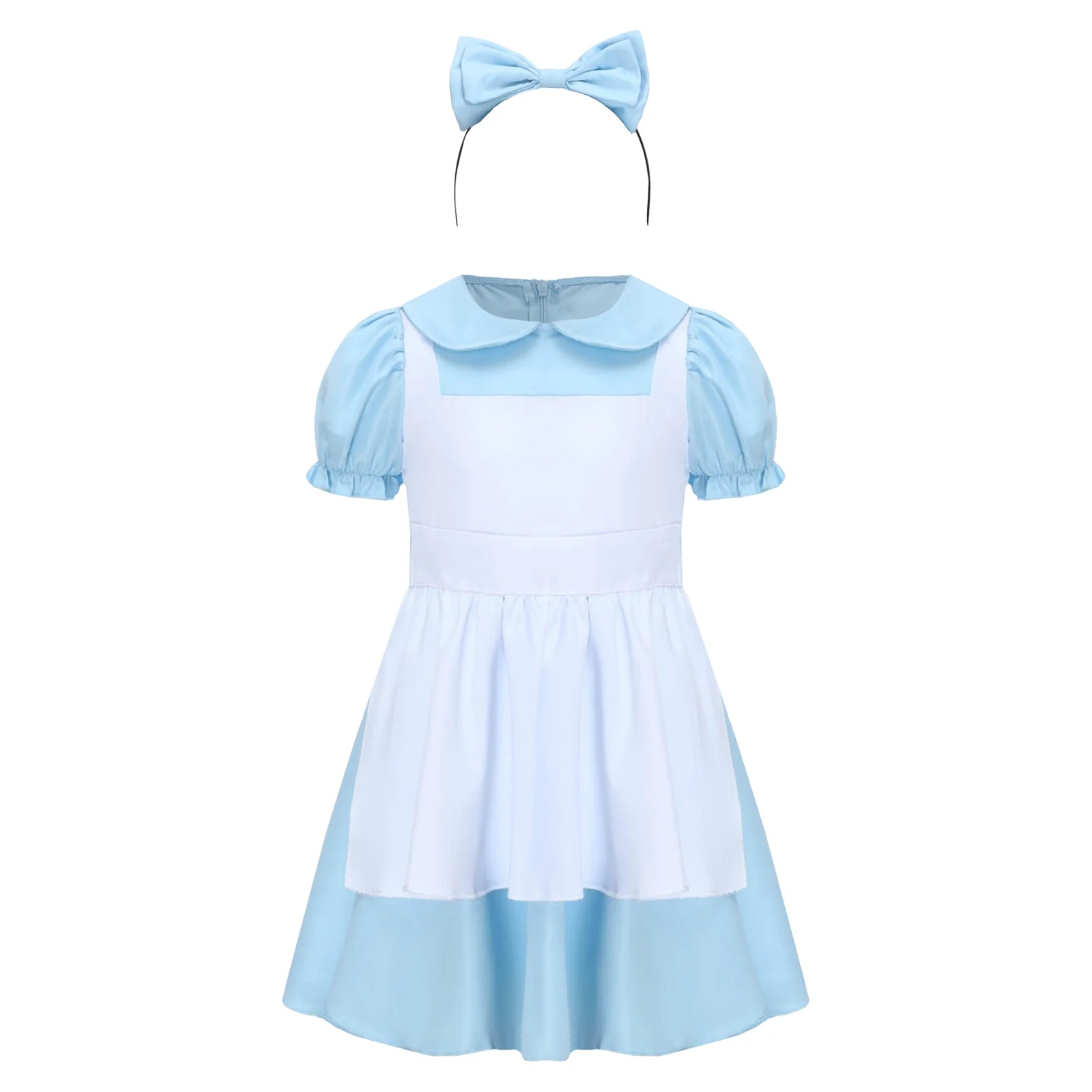 فتاة 3 قطعة فستان حفلة العجائب يتوهم مجموعة قصيرة الأكمام نفخة طول الركبة فستان مكشكش ومطابقة كشكش المئزر الشعر هوب #3