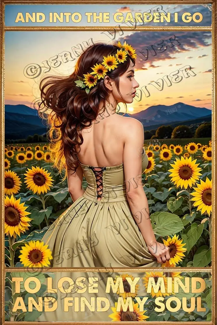 And Into The Garden I Go To Lose My Mind And Find My Soul Aluminum Sign Hippie Wall Decor Decorative Metal Outdoor Signs Sunflow