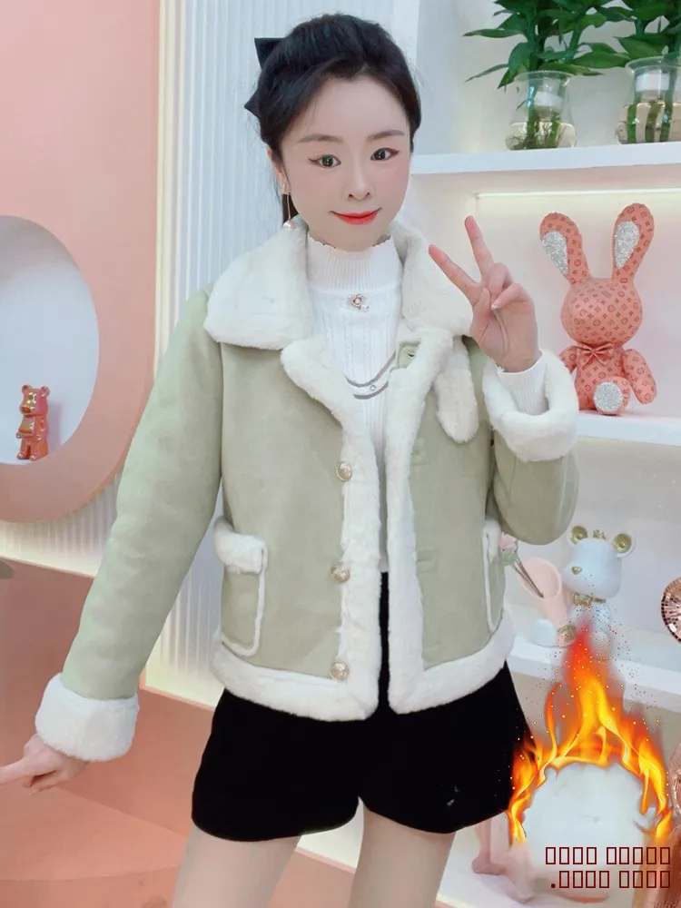 Manteau d'hiver rétro à la mode, design décontracté, nouveau modèle, vêtements d'extérieur pour femmes, chaud, duveteux, col à revers, boutonné