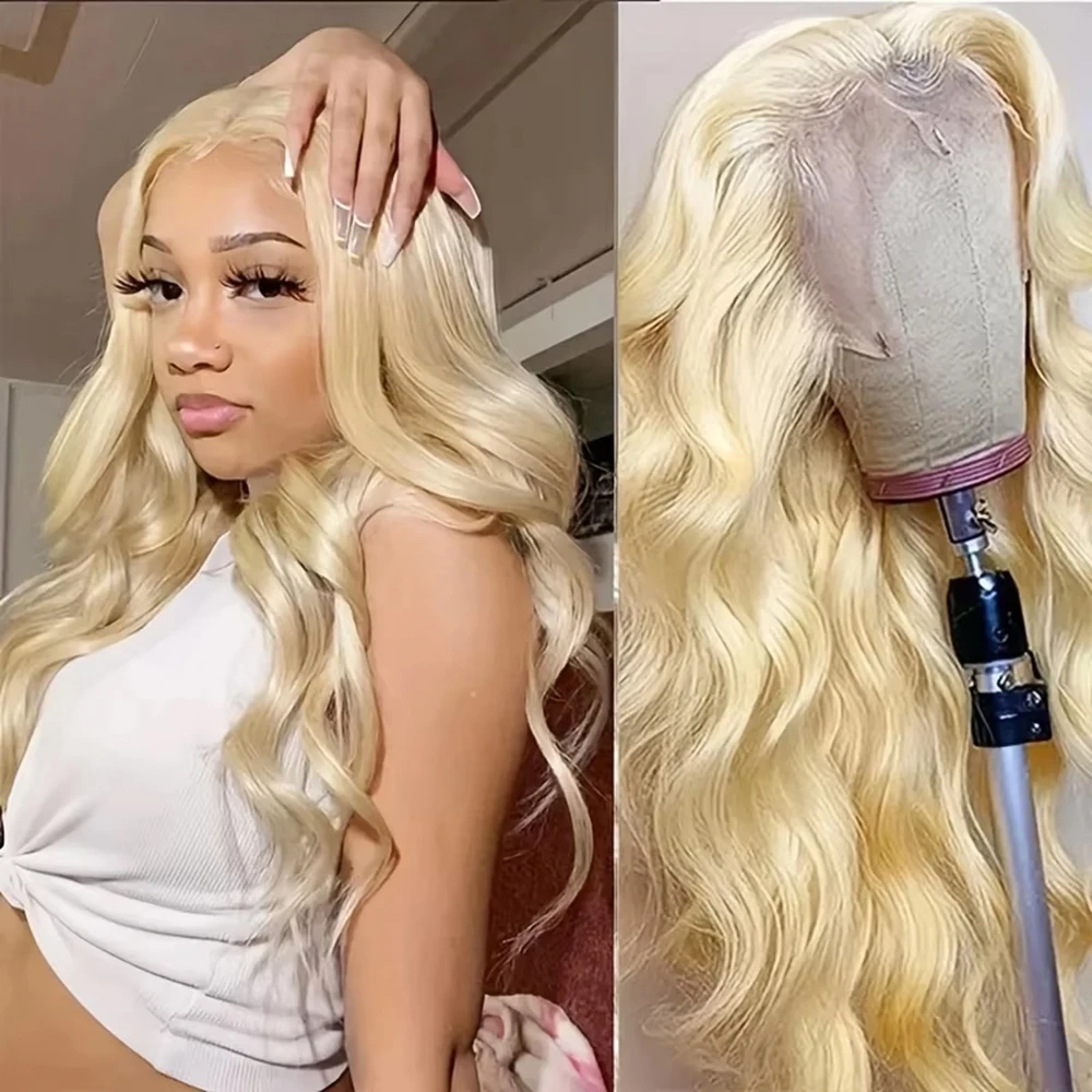 

613 Honey Blond Body Wave Wig 13x6 HD Lace Frontal Human Hair Wig 200 Density 46 Inches Pre Plucked Human Hair Wigs For Women