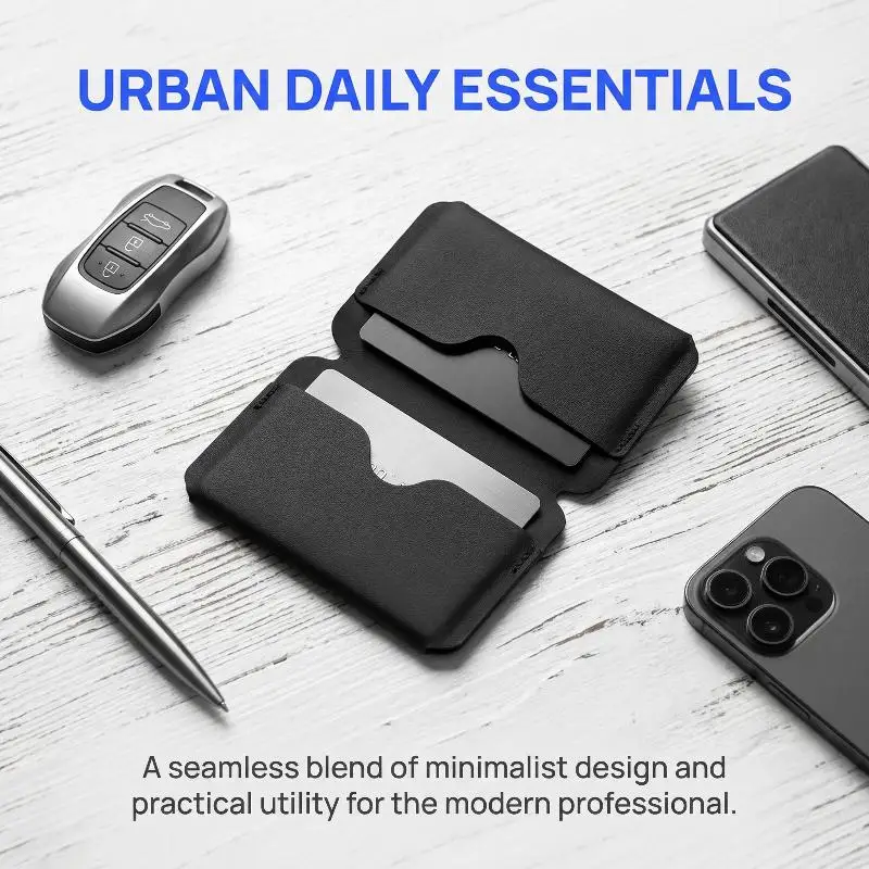 Mini Folding ID Card Case with Magnetic Coin Purse Compact Wallet for Daily Business and Commuting