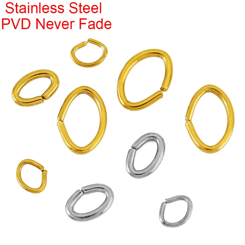 50pcs PVD Never Fade Stainless Steel Oval Jump Rings Bulk 3x4 4x6 6x8 mm Split Rings Necklace Connectors For Jewelry Supplies
