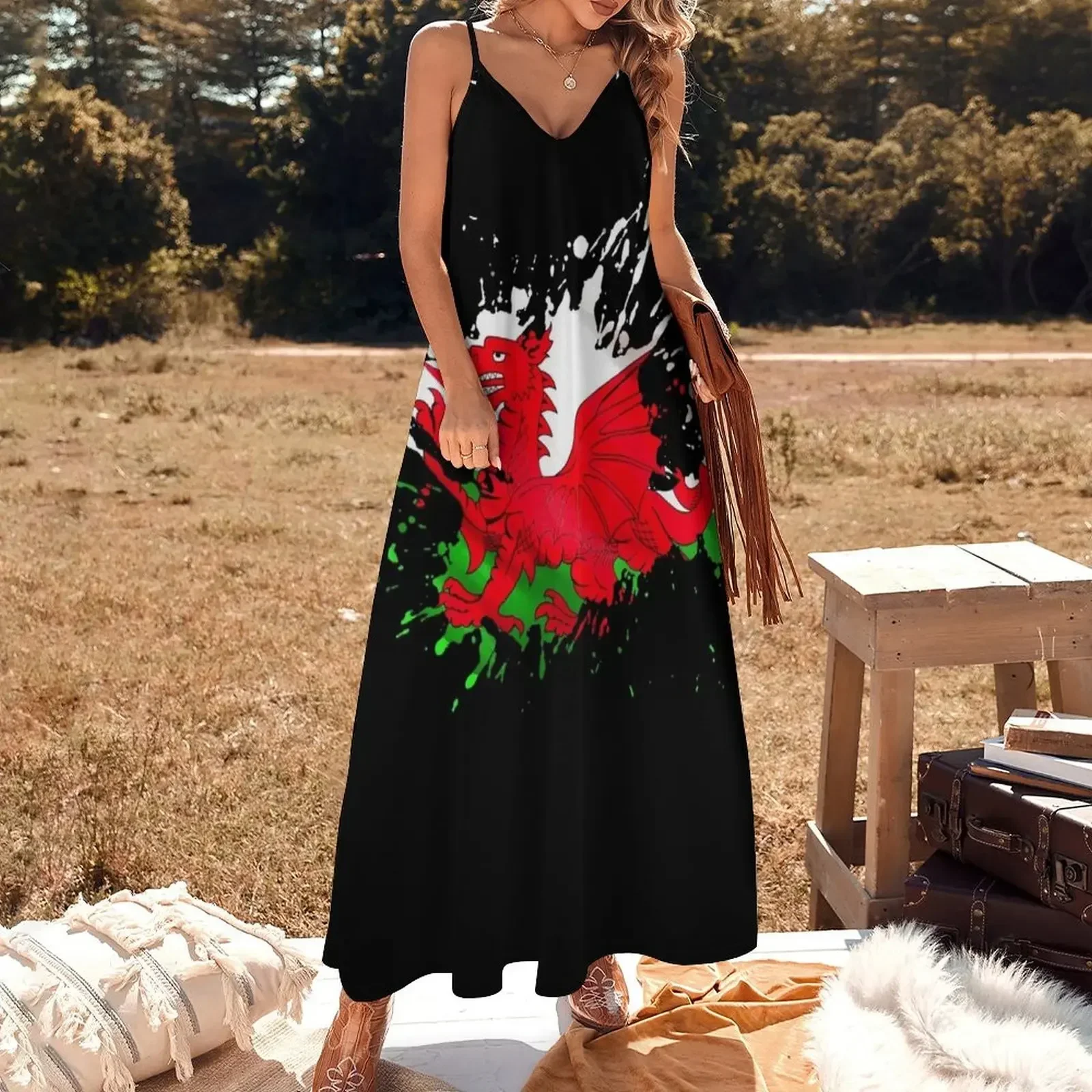 Wales Flag Sleeveless Dress Casual dresses woman dress luxury woman evening dress Long