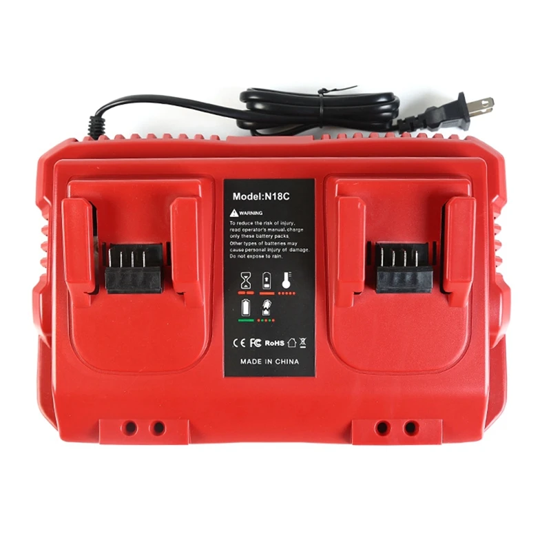 18V Rapid Charger Replacement For Milwaukee M18 Battery Charger Station 2Ports 48-59-1802 48-59-1812 US Plug