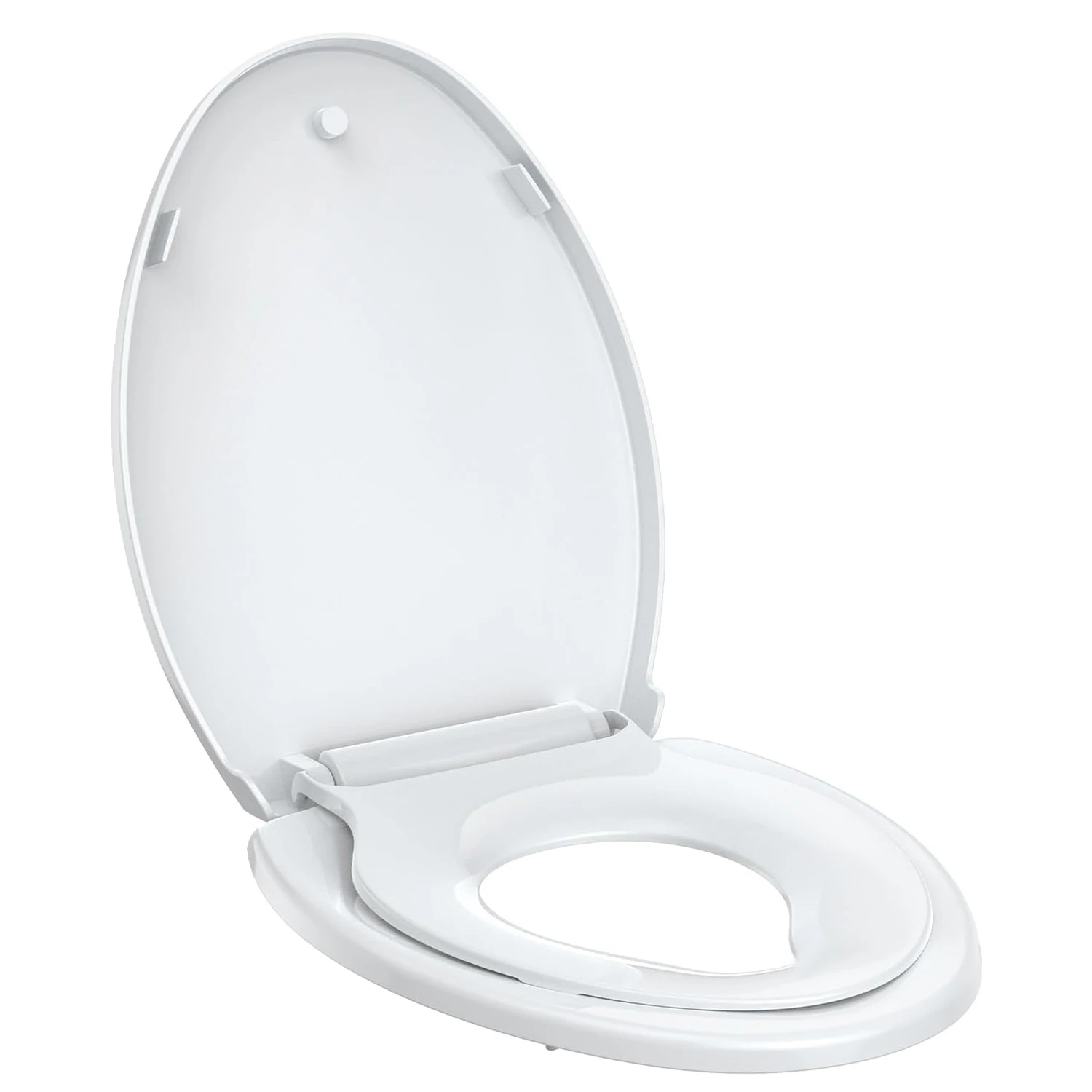 Toilet Seat (Optional Built-in Toddler Seat) Quiet Close, Non-Slip Bumpers White Potty Training Toilet Seat for Family Bathroom