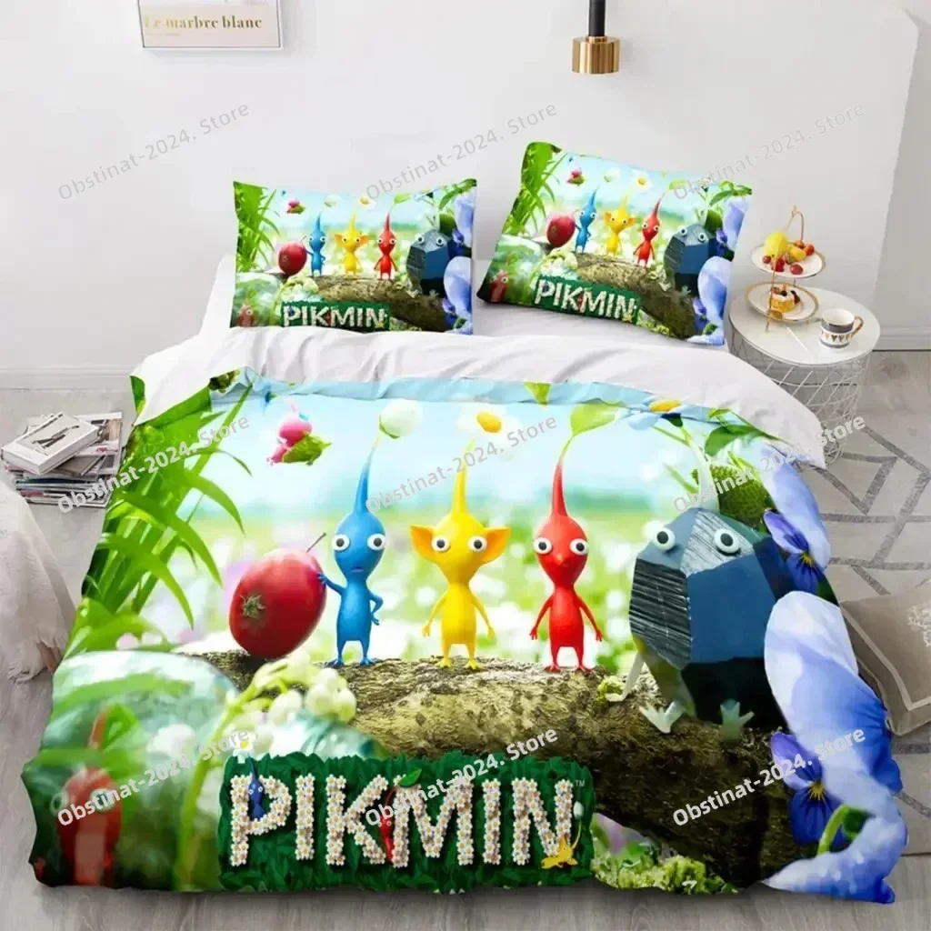 Cartoon Game Pikmin Bedding Set Printed Bed Set With Pillowcase Duvet Cover Soft Single Double Queen Super King Size Kids Adult