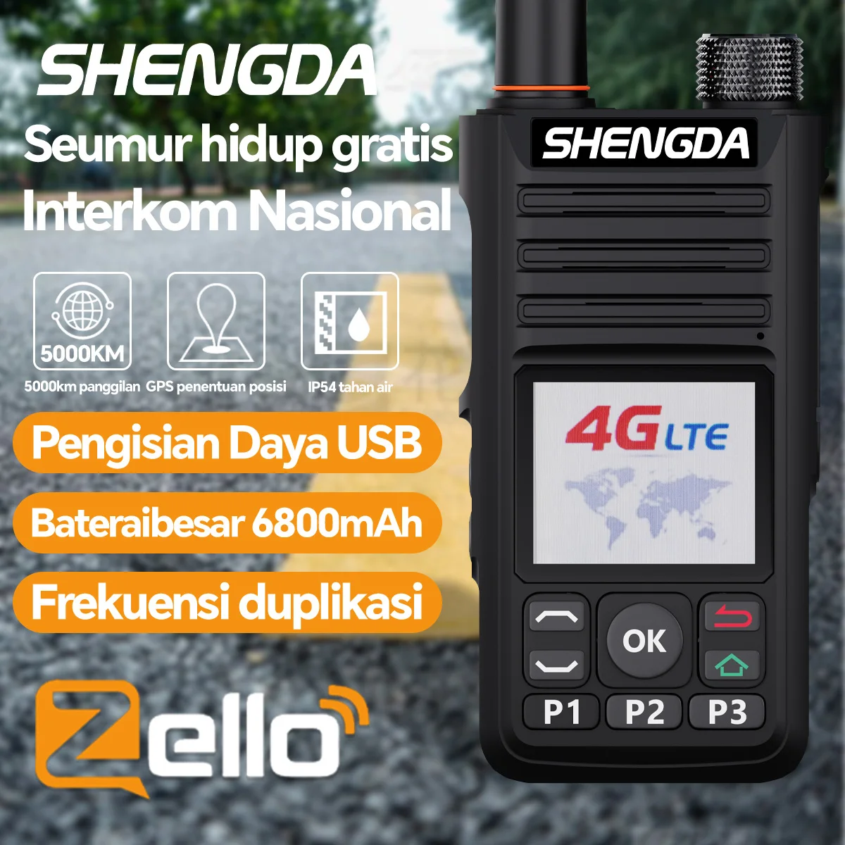 

ZELLO Walkie Talkie SD-B7 4G POC 5000KM Bluetooth GPS SOS LCD Display Wireless Link Anti-Interference High-Fidelity Output