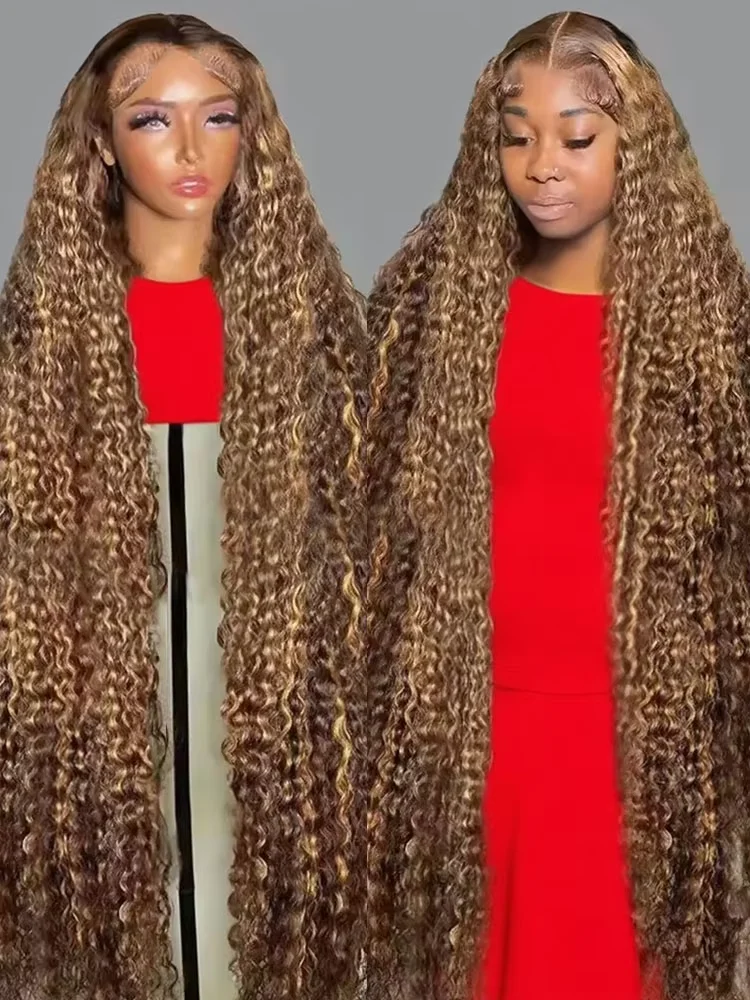 

Ombre Highlight 4/27 Brown 13x4 HD Lace Frontal Human Hair Wig Deep Wave Pre Plucked Brazilian Curly Lace Front Wig For Women