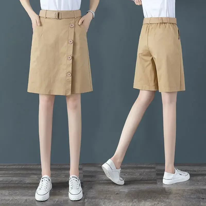 Shorts Women High Waist Cropped Pants Women's Summer Straight Short Pants Casual Cropped Women's Skirt Pants Ropa Mujer