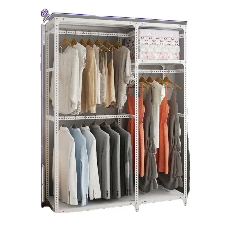 

Shelf wardrobe simple household bedroom angle steel assembled cloth wardrobe rental room strong and durable steel frame bold and