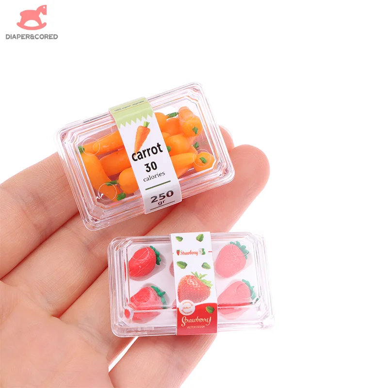 1set Dollhouse Mini Supermarket Vegetable Fruit Model With Clear Box Simulated Food Decoration Dolls House Accessories