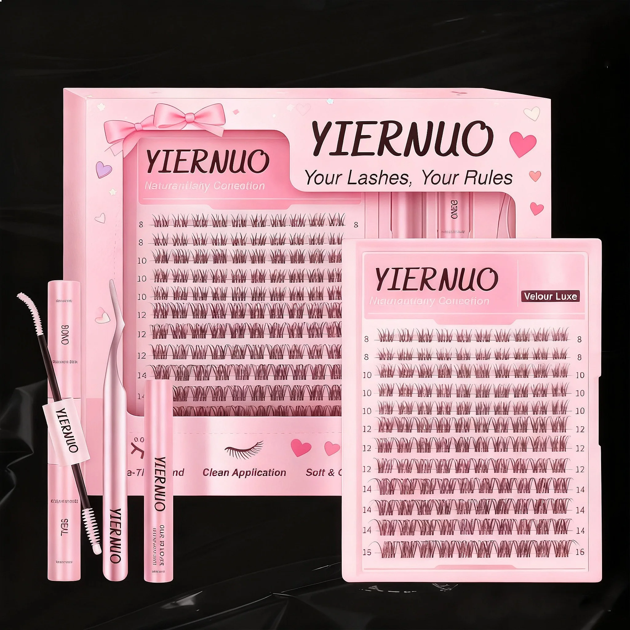 Wholesale 14 Rows Diy Segment Lash Cluste Kit Private Label Individual Natural DIY Cluster Volume Lashes Extensions Kit