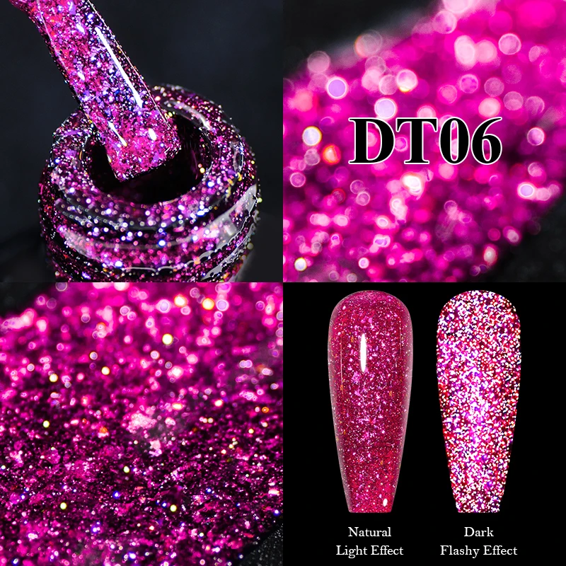 MEET ACROSS 7ml Reflective Glitter Gel Nail Polish Sparkling Flash Effect Gel Nail Art Sequins Liquid Semi Permanent Color Gel