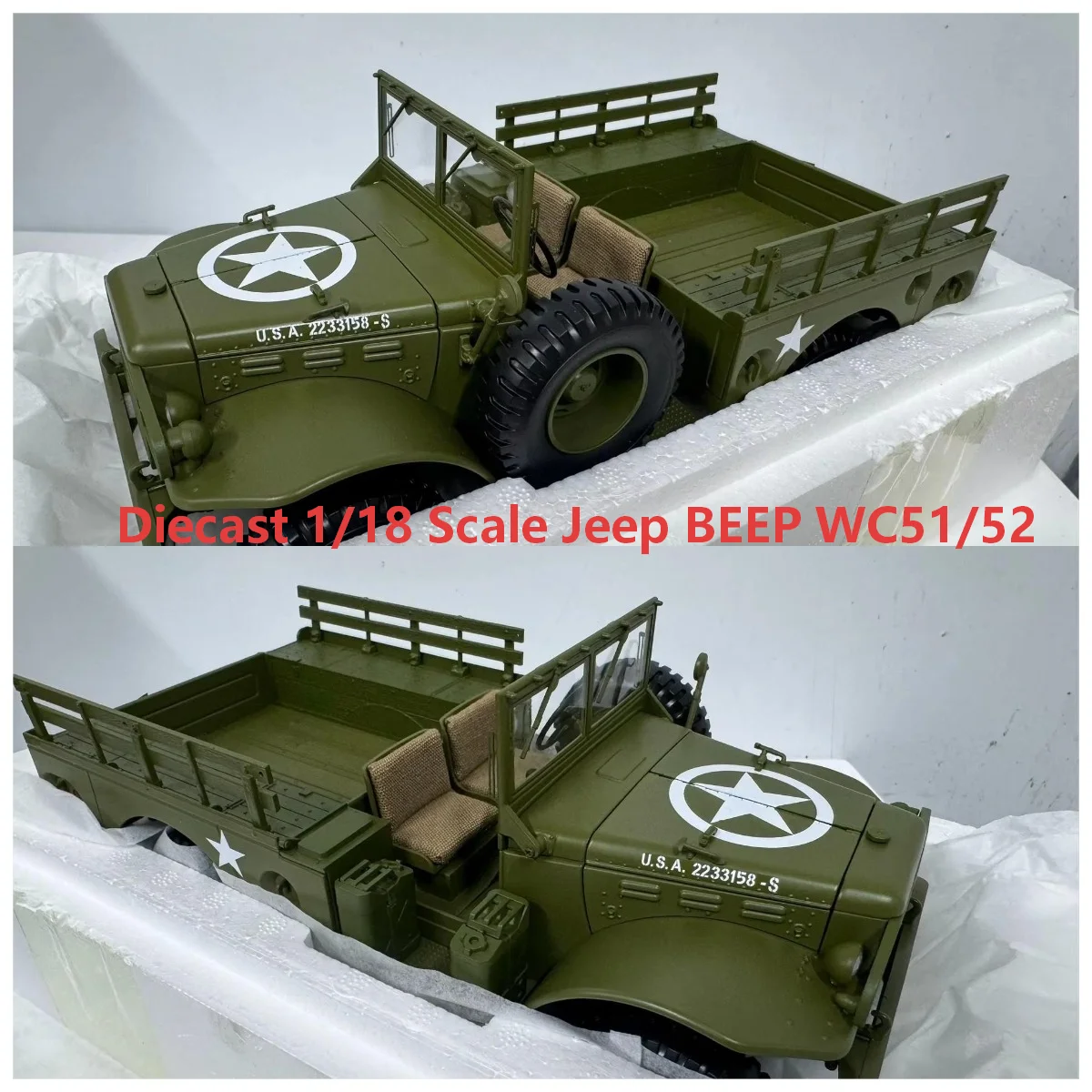 Druckguss 1/18 Maßstab Jeep BEEP WC51/52 Legierung Automodell Sammlerstück Geschenk Souvenir Deko-Ornament