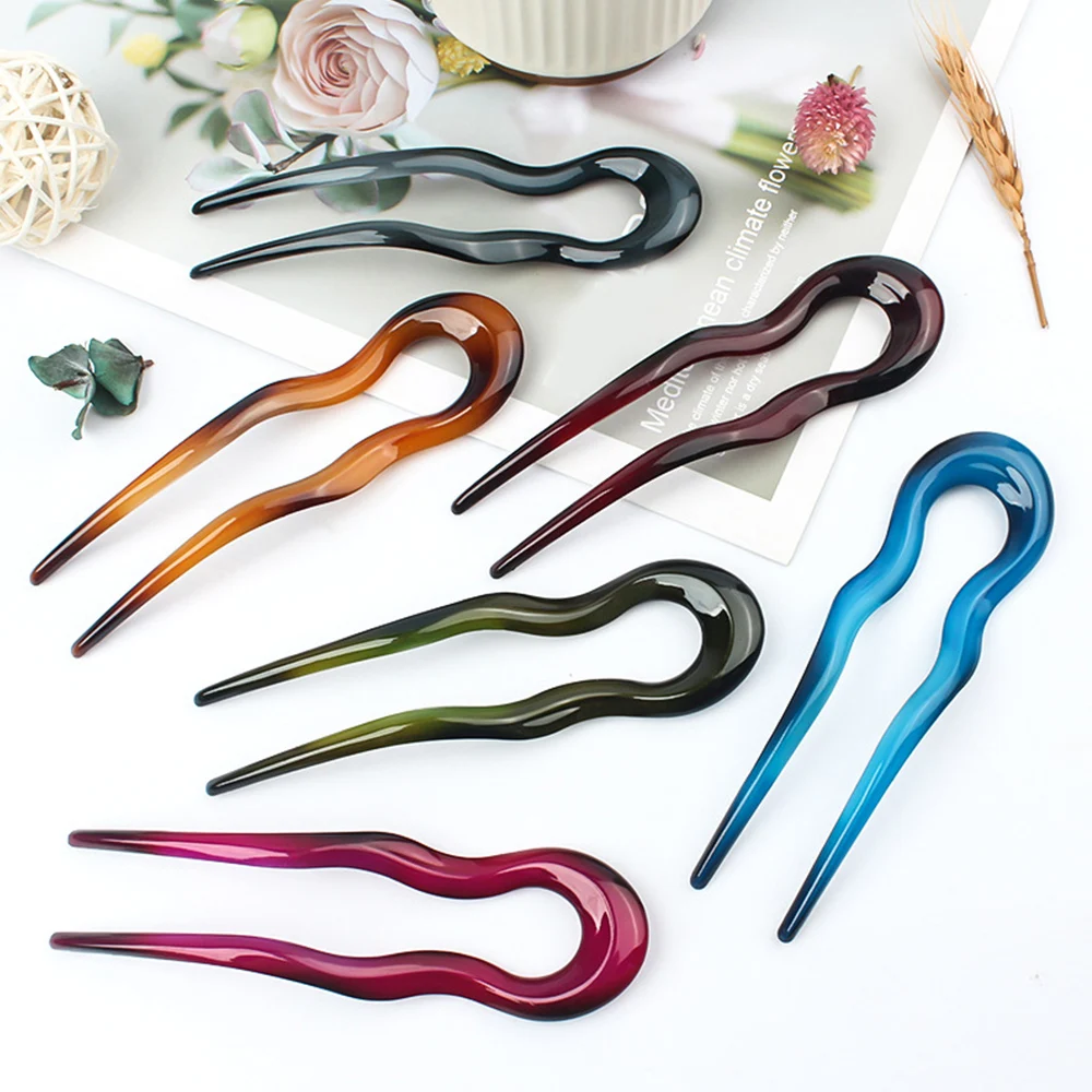 Vintgae U Shape Hair Sticks Fork Hairpin Elegant Women Metal Hair Clip Pins Girls Hairpins Hair Bun Maker Headwear Accessories