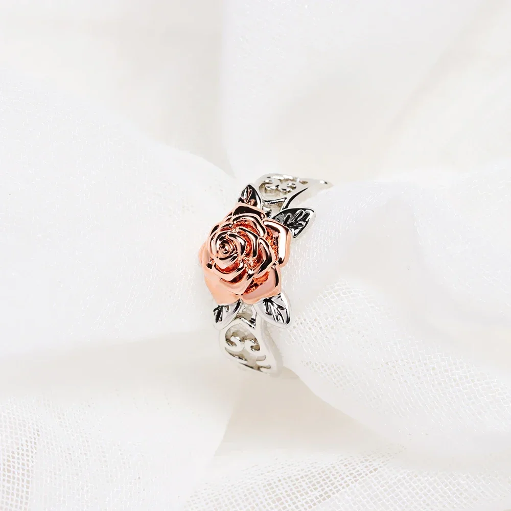 Rose Shaped Ring for Women Vintage Style Hollow Out Flowers Double Color Rings Fashion Jewelry Engagement Rings for Women