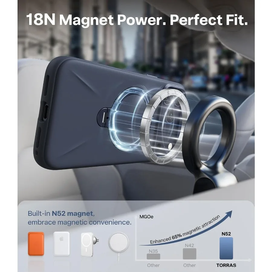 Custodia protettiva blu intenso per iPhone 17 Pro Max con compatibilità MagSafe Supporto per anello di rotazione a 360° Supporto morbido silicone liquido accogliente