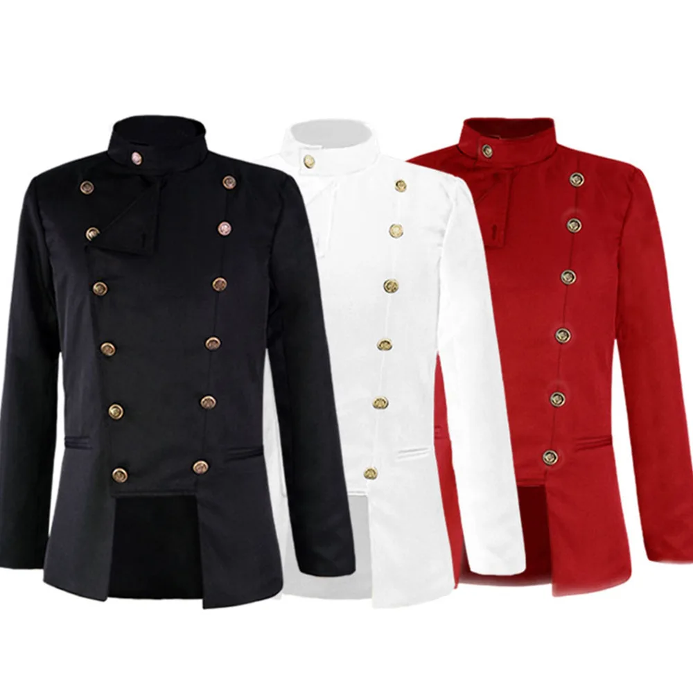 Medieval Gentleman Stand Collar Cosplay Double Breasted Blazer Solid ColorSlim Fit Jacket Master of Ceremonies Performance Wear