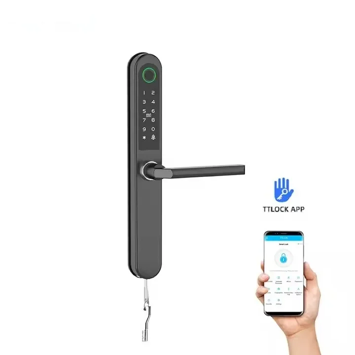 Smart Fingerprint Door Lock Easy Install Bridge Aluminum Door Lock Handle Waterproof with Tuya TTLOCK App Multiple Mortise Type