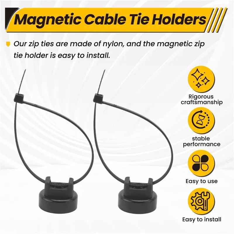 [NEW!A08R】 Button Head 12PCS Magnetic Cable Tie Holders,Flexible Nylon Zip Ties For Home Office Workshop Garage Use