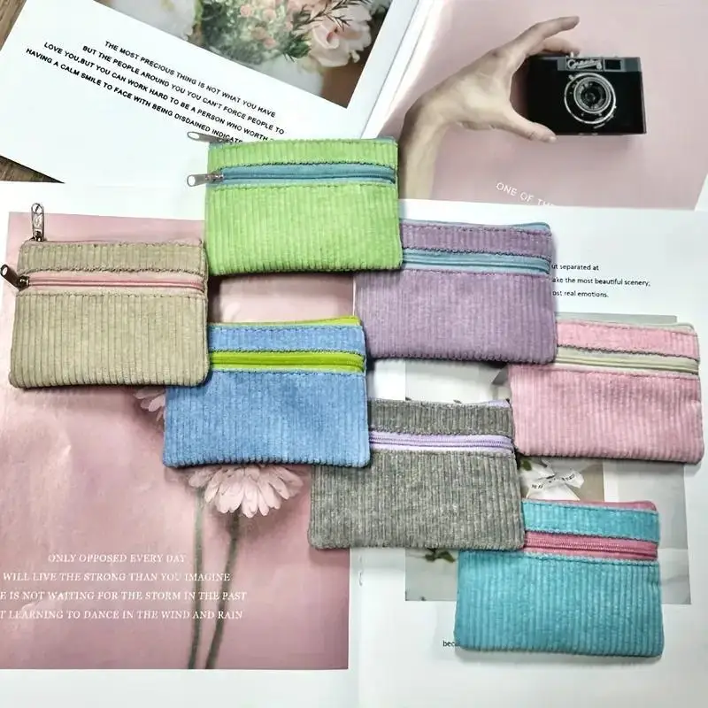 Portable Corduroy Small Change Purse 1 PCS Multi-functional Key Card Bag Multi-color for Women Casual Daily Carry