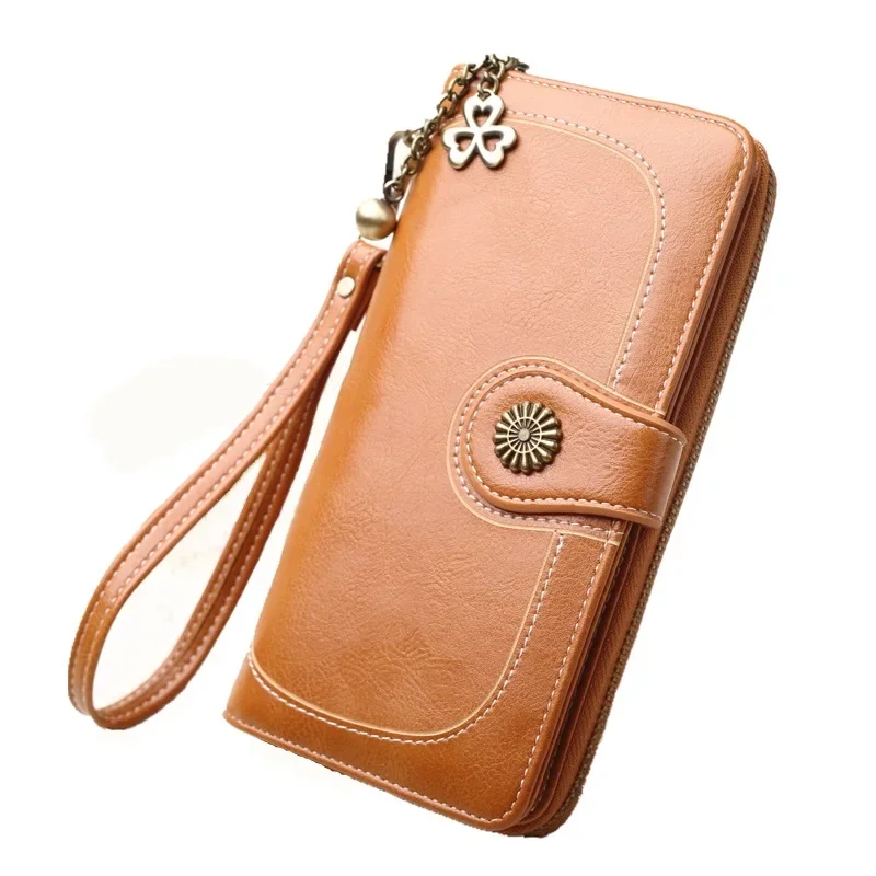 

Women'S 30% Coin Purse Mobile Phone Bag Long Zipper Oil Leather Handbag Fashion Card Bag Coin Bag