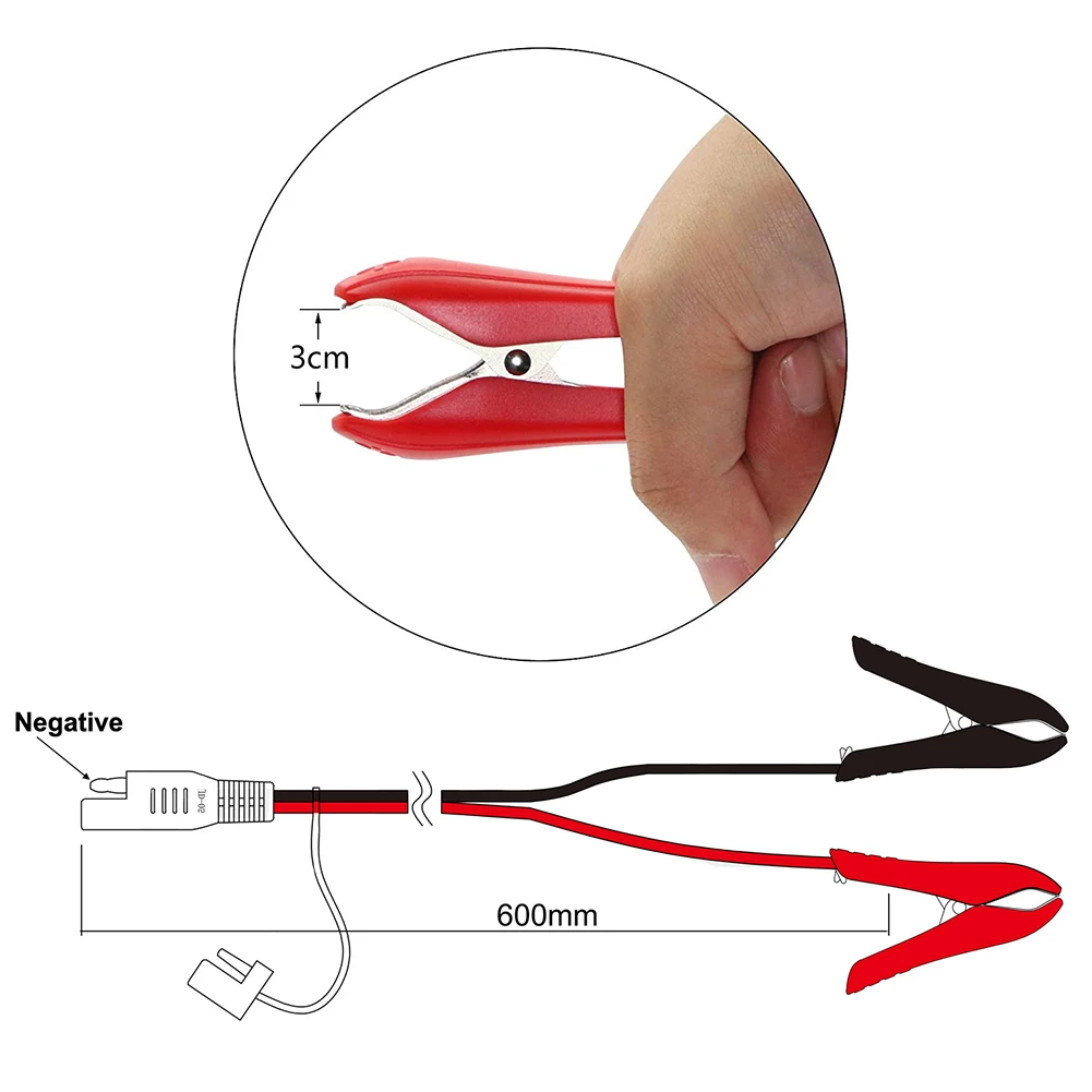 60cm 16awg SAE To Clip Cable Car Quick Connector Charger Alligator-Clip Line Power Charging Extension Cable