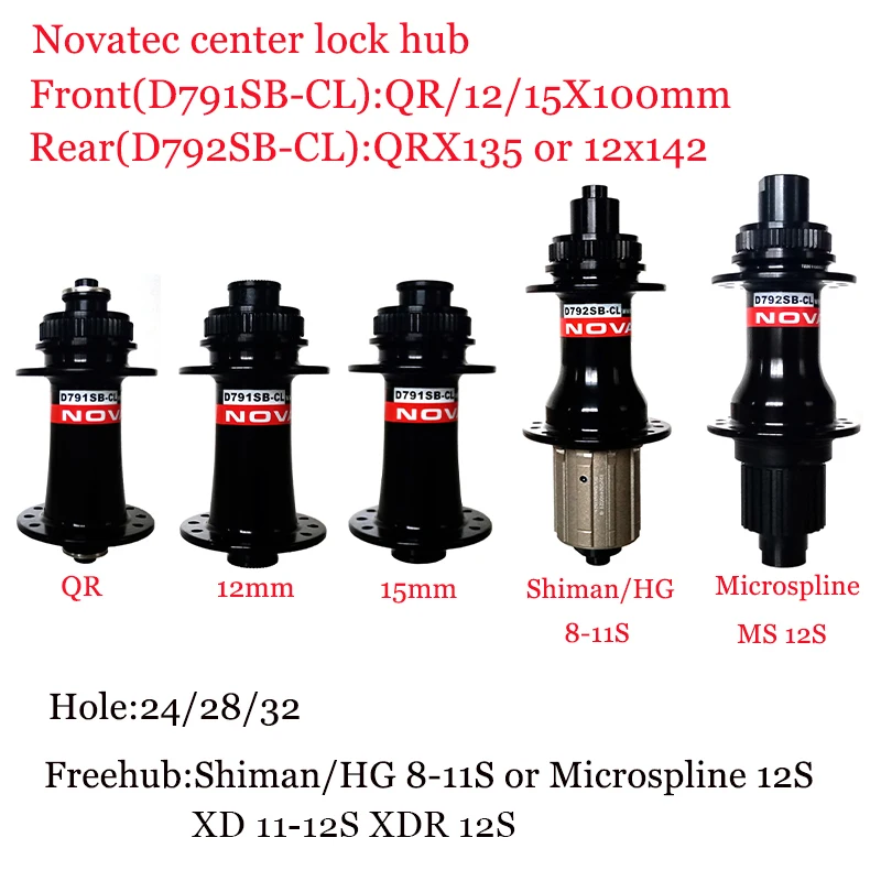 Novatec D791SB D792SB Center Lock Disc 24/28/32Hole Hub Shiman HG XD XDR Microspline MS Freehub QR/12/15X100 QRX135 12X142