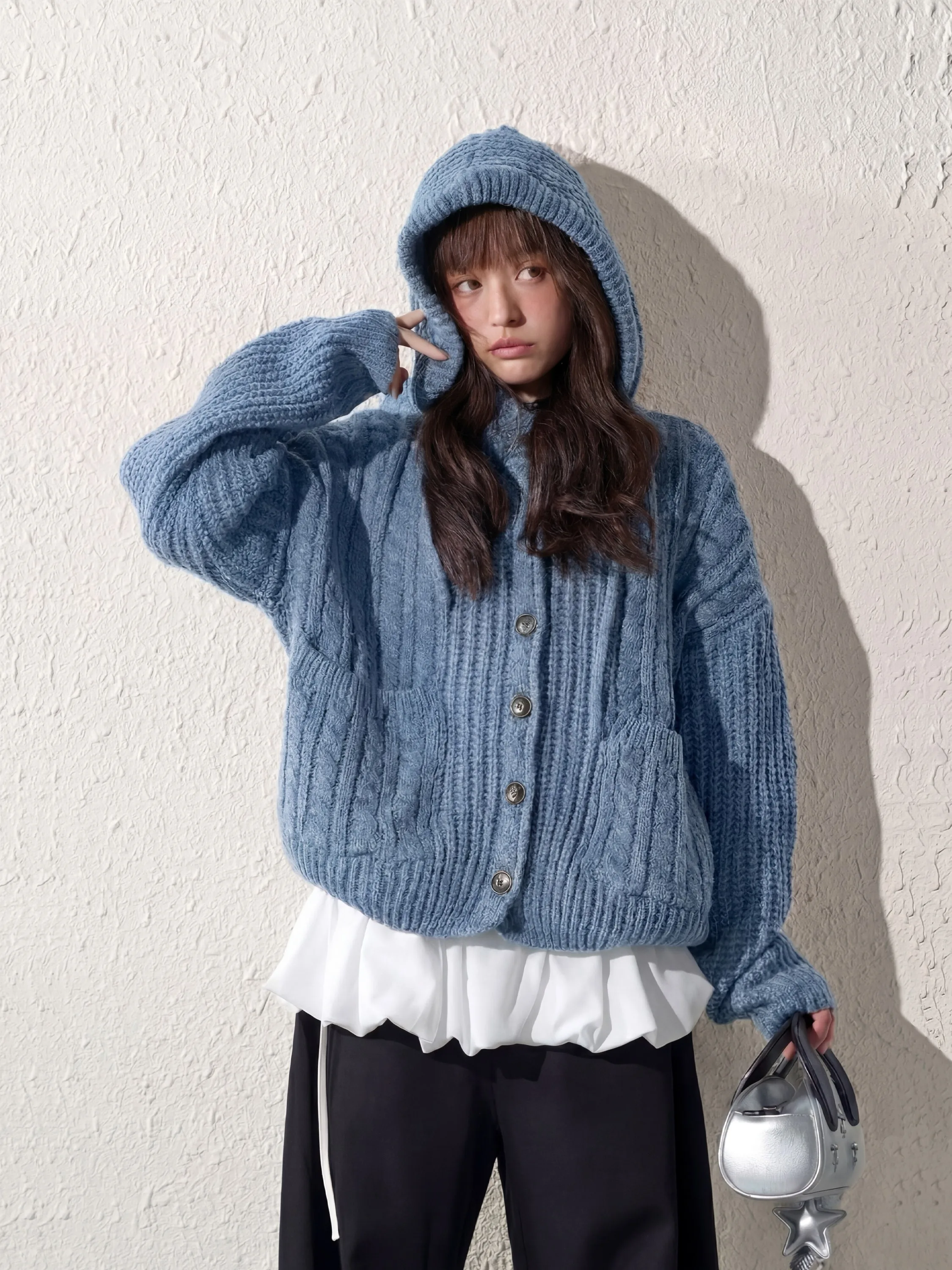 

Neotcg Осенний вязаный кардиган с капюшоном свободного кроя для женщин, повседневная удобная верхняя одежда из полиэфирного волокна