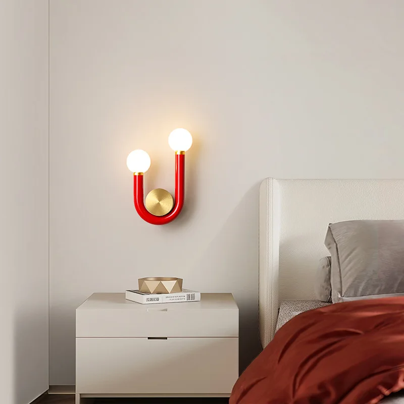 U-Shaped Led Wall Lamp Modern Bedroom Bedside Lamp Living Room Aisle INS Light Nordic Plant Decoration Background Light