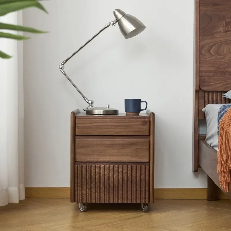 Black walnut bedside table, all solid wood, removable, living room storage cabinet