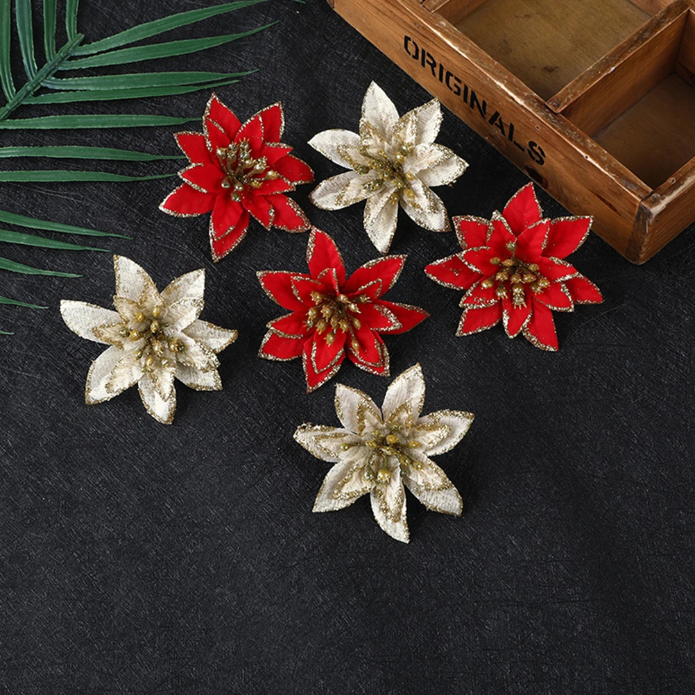 24 Uds. De flores brillantes para árbol de Navidad, decoraciones artificiales de 8Cm de diámetro, accesorios festivos reutilizables para fiestas y bodas