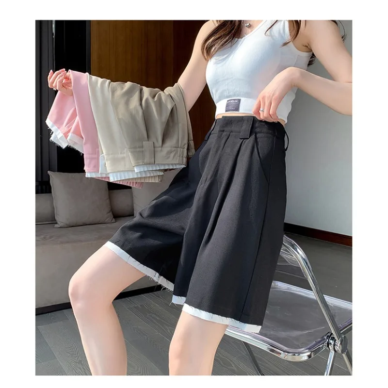 Women's High Waist Casual Suit Shorts Summer Loose Wide Leg A Line Shorts