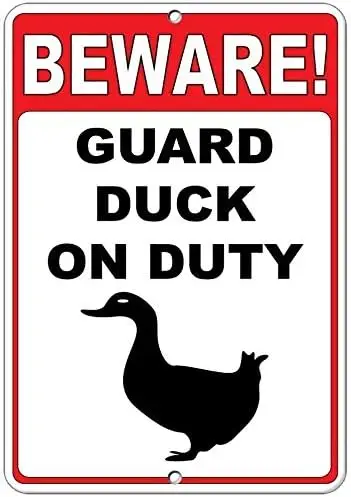 NA Metal Tin Sign Decor Iron Painting Beware! Guard Duck On Duty Sign Farm Vintage Art Deco sign