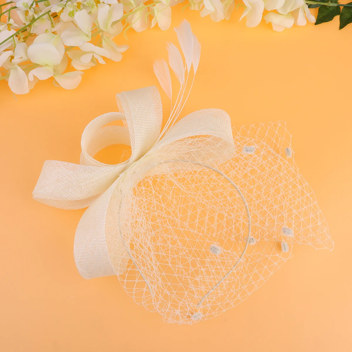 

Large Beige Mesh Bow Headband Vintage Bride Hair Accessory Unique Style for Party Casual Retro Fashion Hair Band