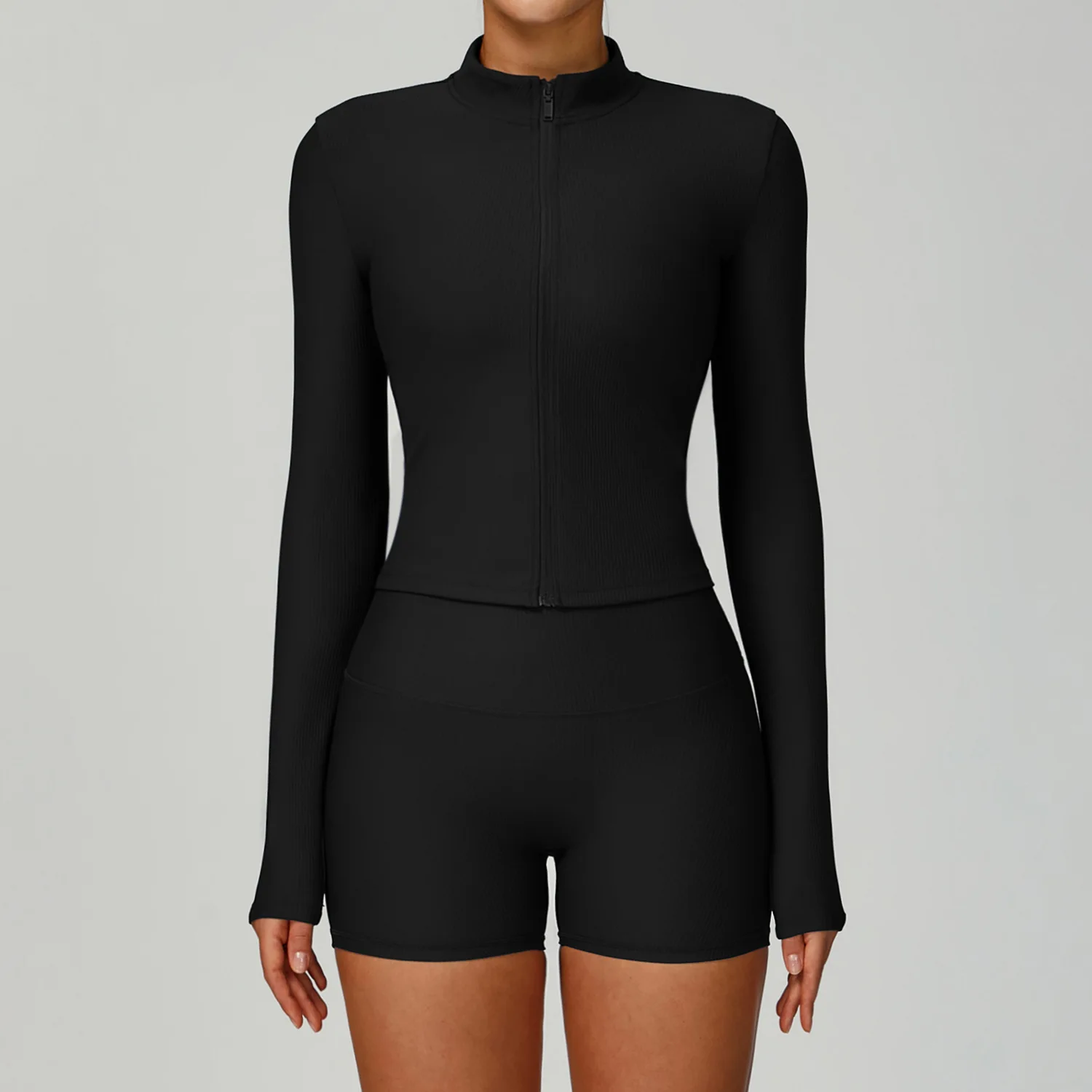 Maxdutti Threaded Stand Collar Slim Yoga Jacket For Slimming, Outdoor Windproof Top, Running And Fitness Jacket