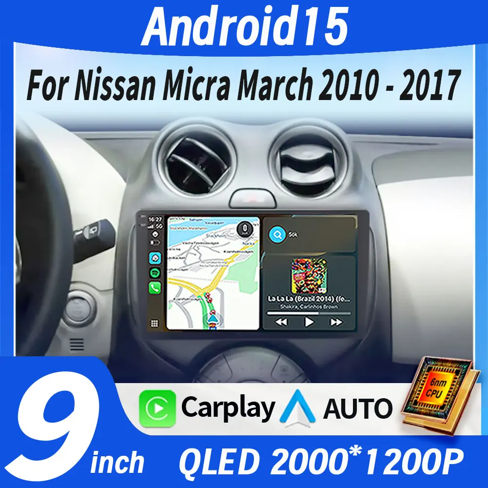 Radio para Auto Android 15 para Nissan Micra March 2010-2017, Reproductor Multimedia de Video, Voz AI, CarPlay, Unidad Principal para Auto, 4G, WiFi, GPS