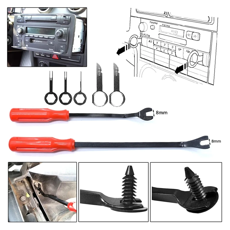 19Pcs Car Audio Removal Tools Kit Body Panel Trim Stereo Repair Remover Fastener Dash Radio Pry Disassembly Repair Tool Kit