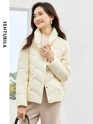 SENTUBILA Winter Casual Warm Down Jacket Women 2024 Autumn Single Breasted Stand Collar Lightweight Crop Down Coat W34Y50153