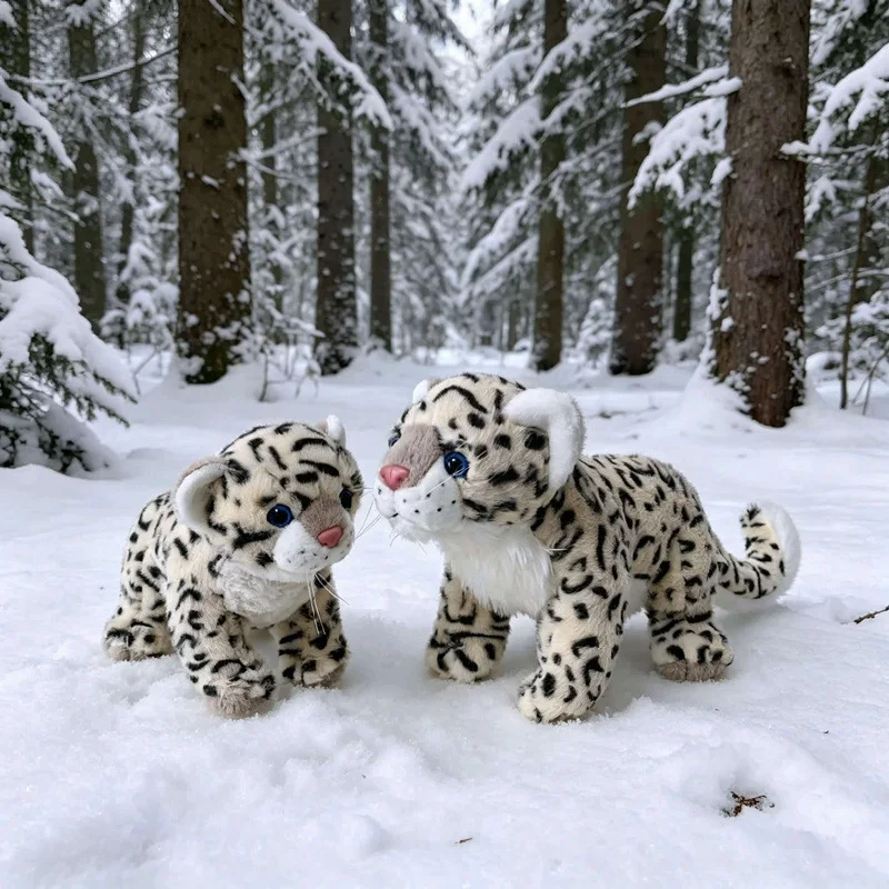 Snow Leopard Plush Toy Cub Adult Styles Realistic Irregular Black Rosette Coat Fluffy Wildlife Stuffed Animal Bedroom Collection