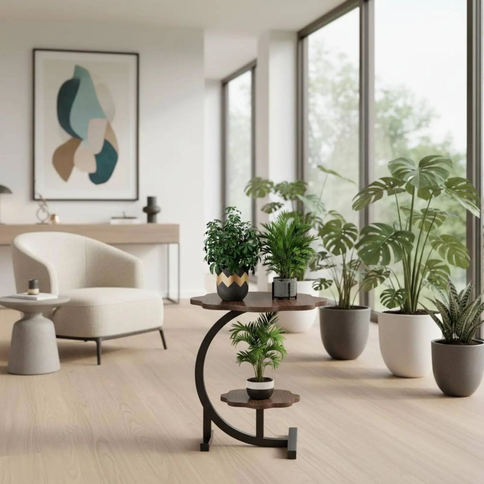 

Multi-Tier Plant Stand Sturdy Steel Frame 3-Tier Plant Stand Curved Display Shelf Space Saving House Decoration for Balcony