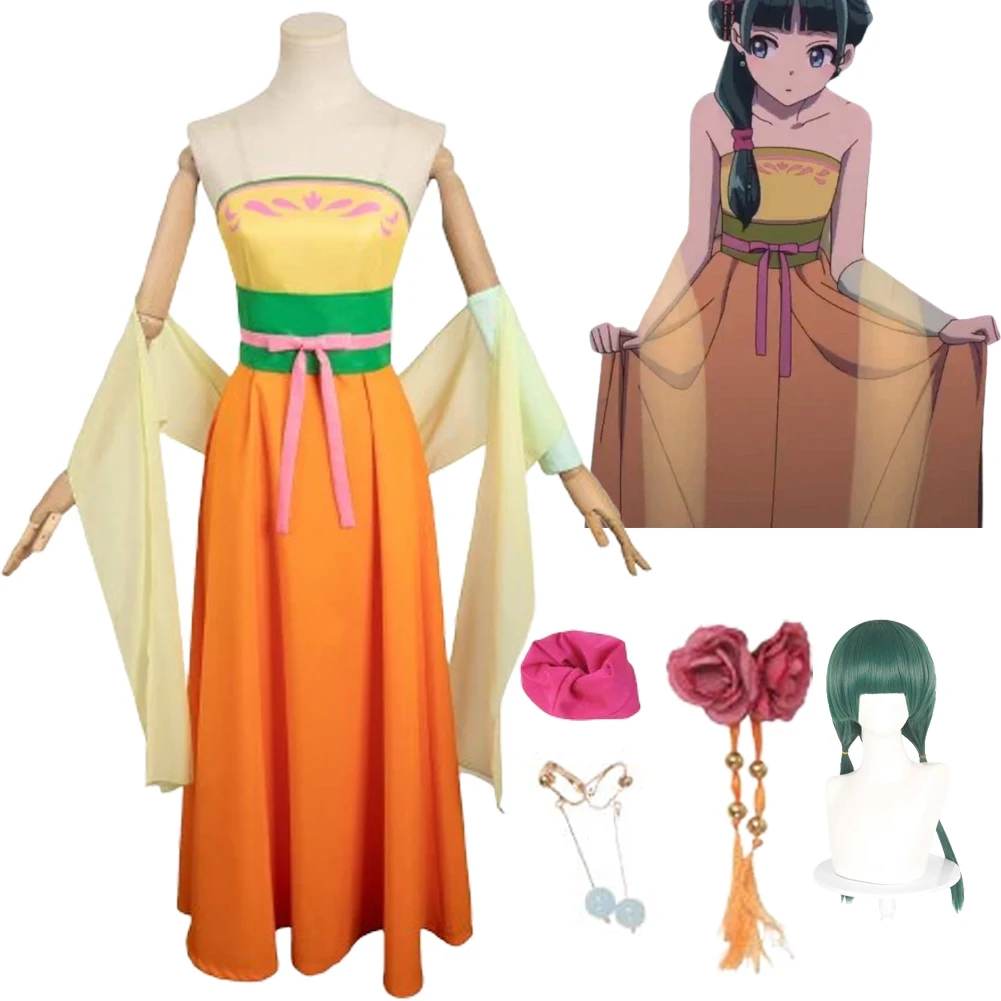 Maomao Women Orange Dress Cosplay Costume Anime Apothecary Diaries Fantasia Earrings Roleplay Halloween Carnival Party Suit