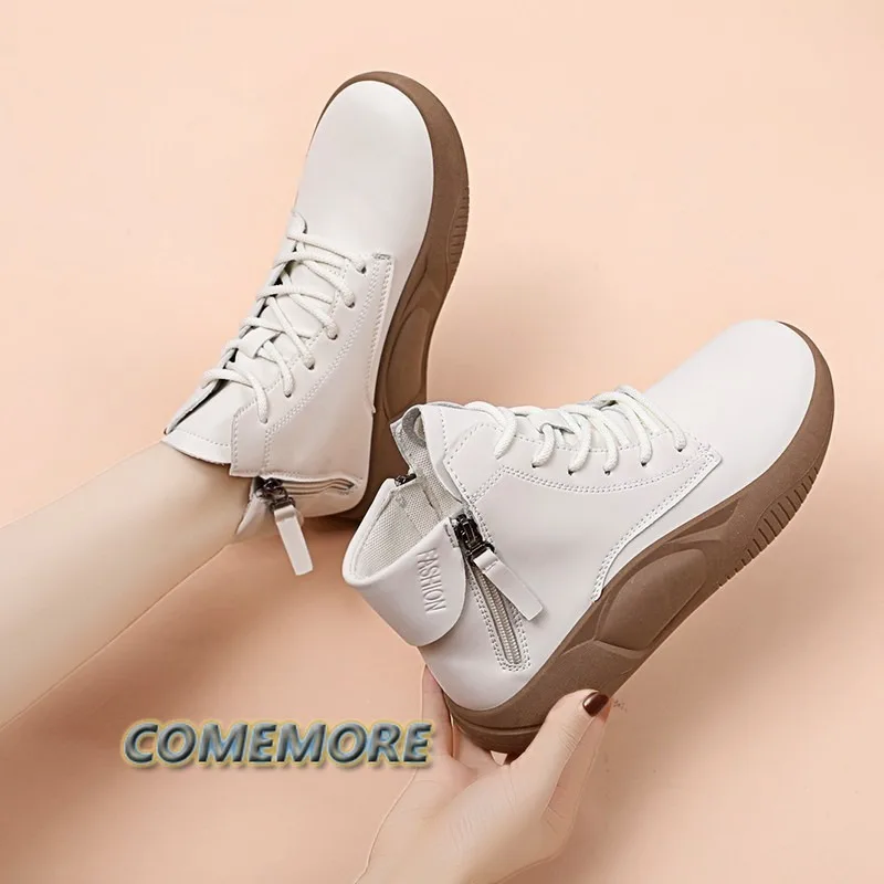 Woman 2023 New Ankle Boots Spring Autumn Short Boots PU Leather Casual Shoes Retro Platform Sneakers Female Footwear Botas Mujer