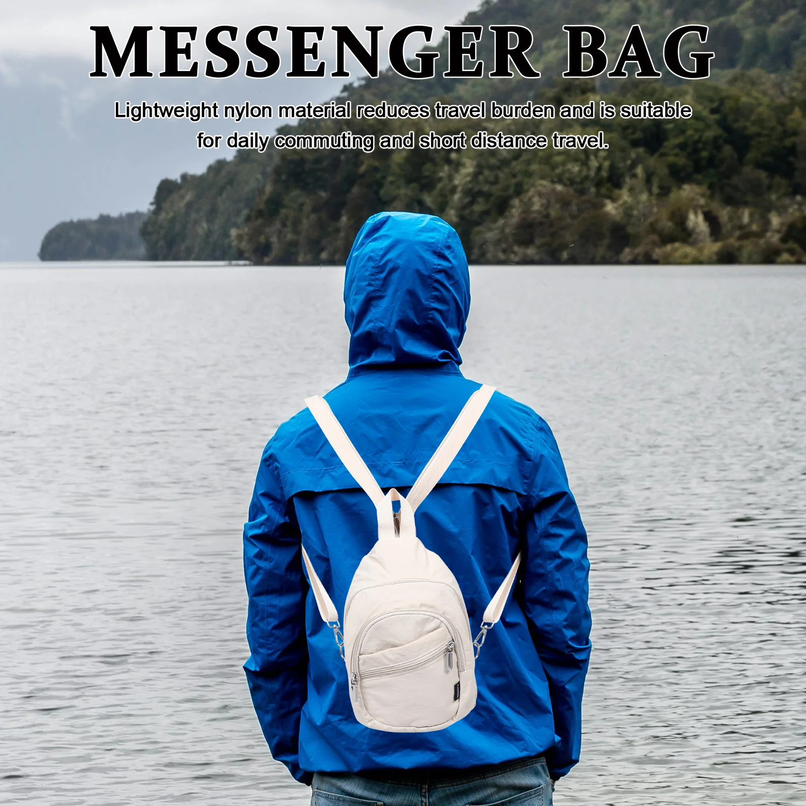 Mini Crossbody Sling Bag Nylon Lightweight Chest Bag Casual Travel Hiking Outdoor Running Phone Holder Beige Crossbody Pouch