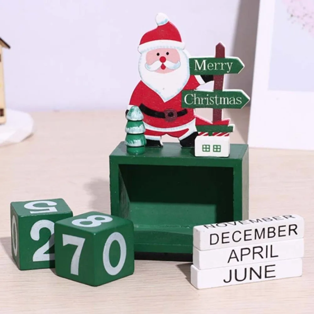Countdown Christmas Winter Wooden Ornament Reindeer Merry Christmas Party Table Centerpiece Snowman Cute Christmas Deer Statue