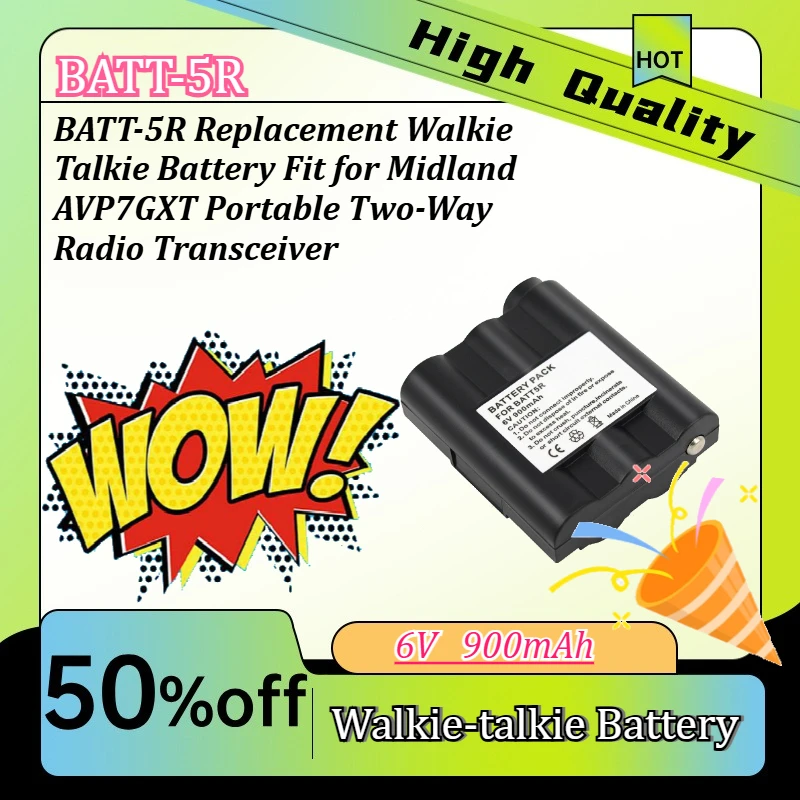 

6V 900mAh BATT-5R Replacement Walkie Talkie Battery Fit for Midland AVP7GXT Portable Two-Way Radio Transceiver