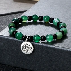 Natural Stone Agates Women Lotus Buddha Beads Bracelet Men Tiger Eye Black Onyx Beads chains Bracelet Bangle Couple Yoga Jewelry
